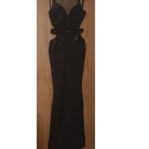Rhinestone Mesh Black Dress